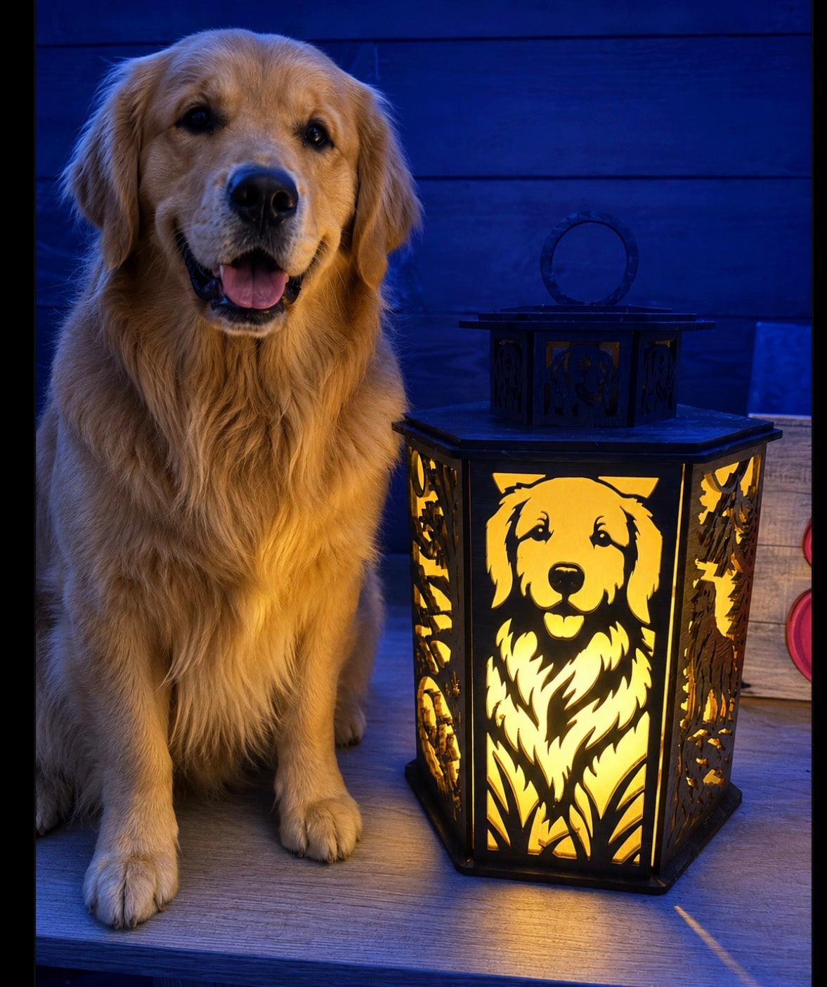 Golden Retriever Handmade Laser-Cut Wood Lantern