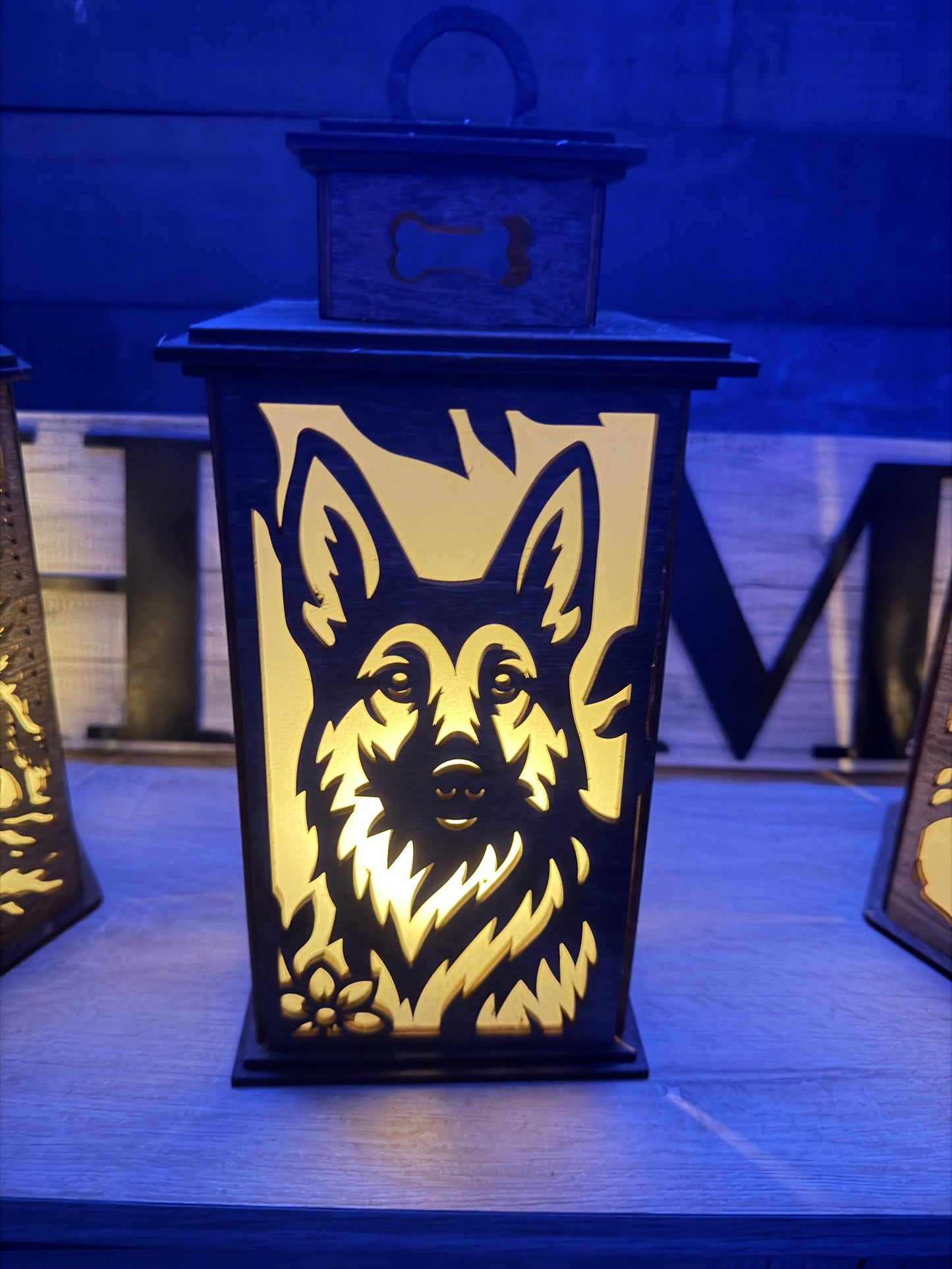 German Shepherd, Handmade Laser-Cut Wood Lantern