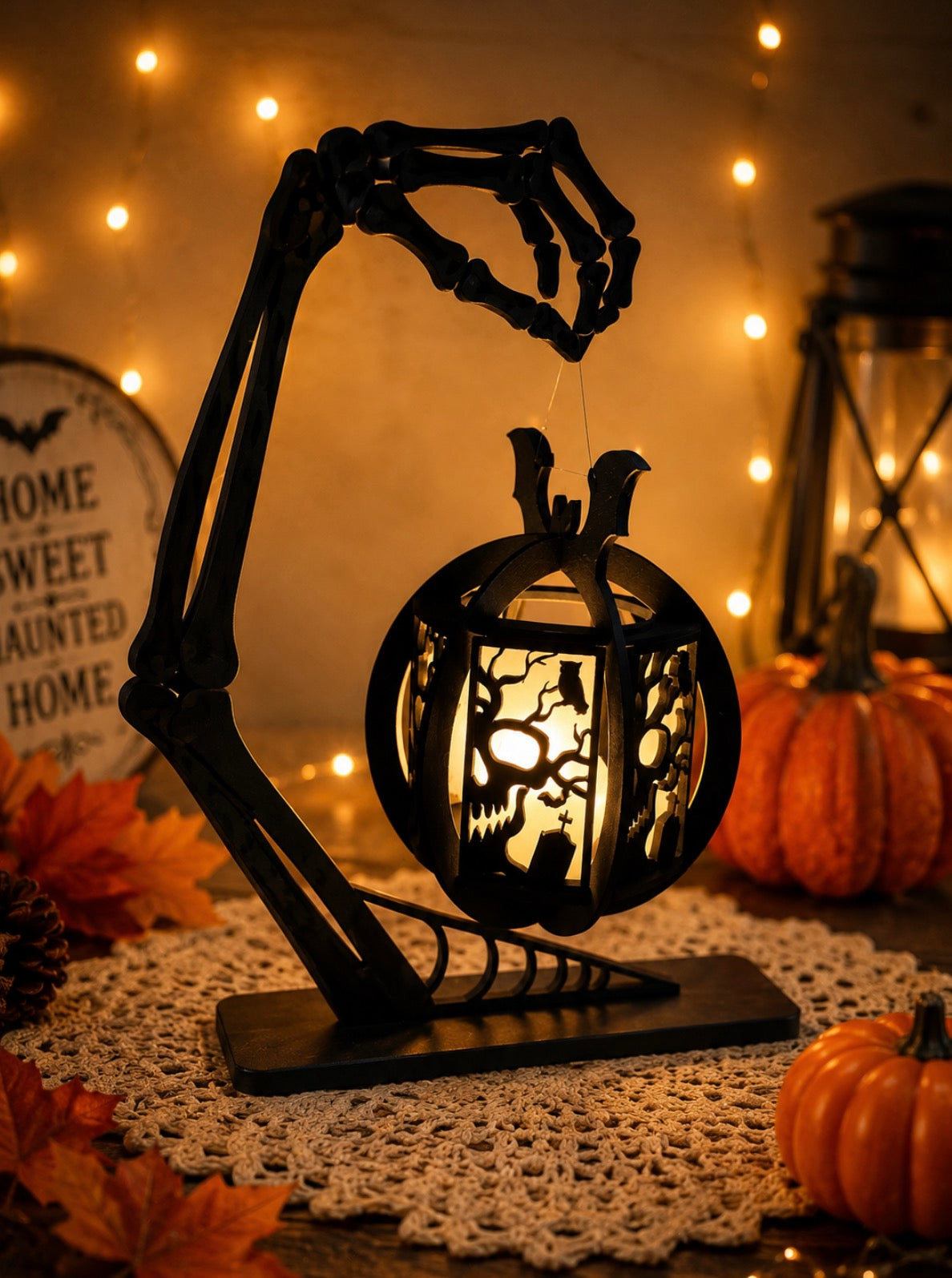 Light-Up Halloween Pumpkin Lantern | Handmade Wooden Halloween Décor