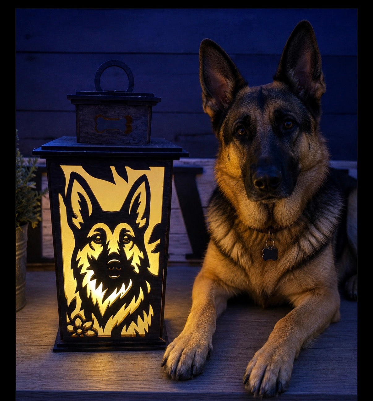 German Shepherd, Handmade Laser-Cut Wood Lantern