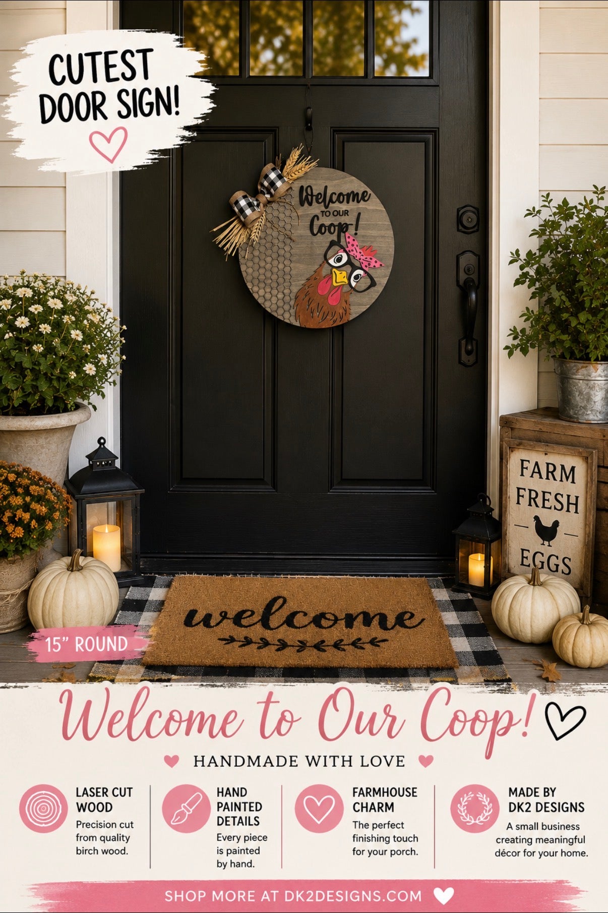 Welcome to Our Coop Door Sign | 15” Handmade Farmhouse Chicken Door Hanger