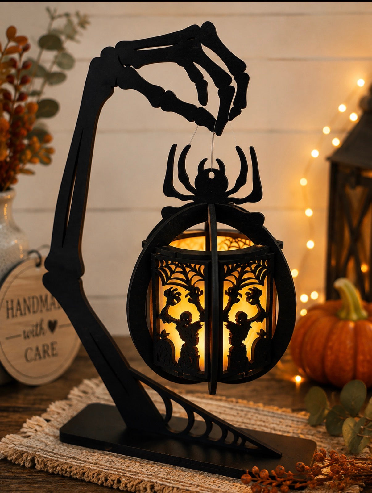 Light-Up Halloween Pumpkin Lantern | Handmade Wooden Halloween Décor