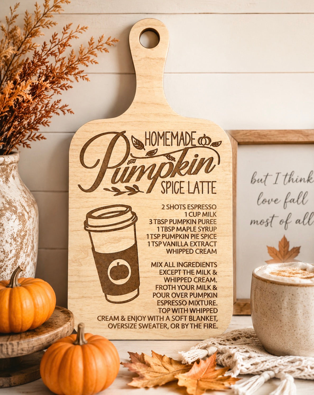 Pumpkin Spice Latte Recipe Board | Fall Kitchen Decor