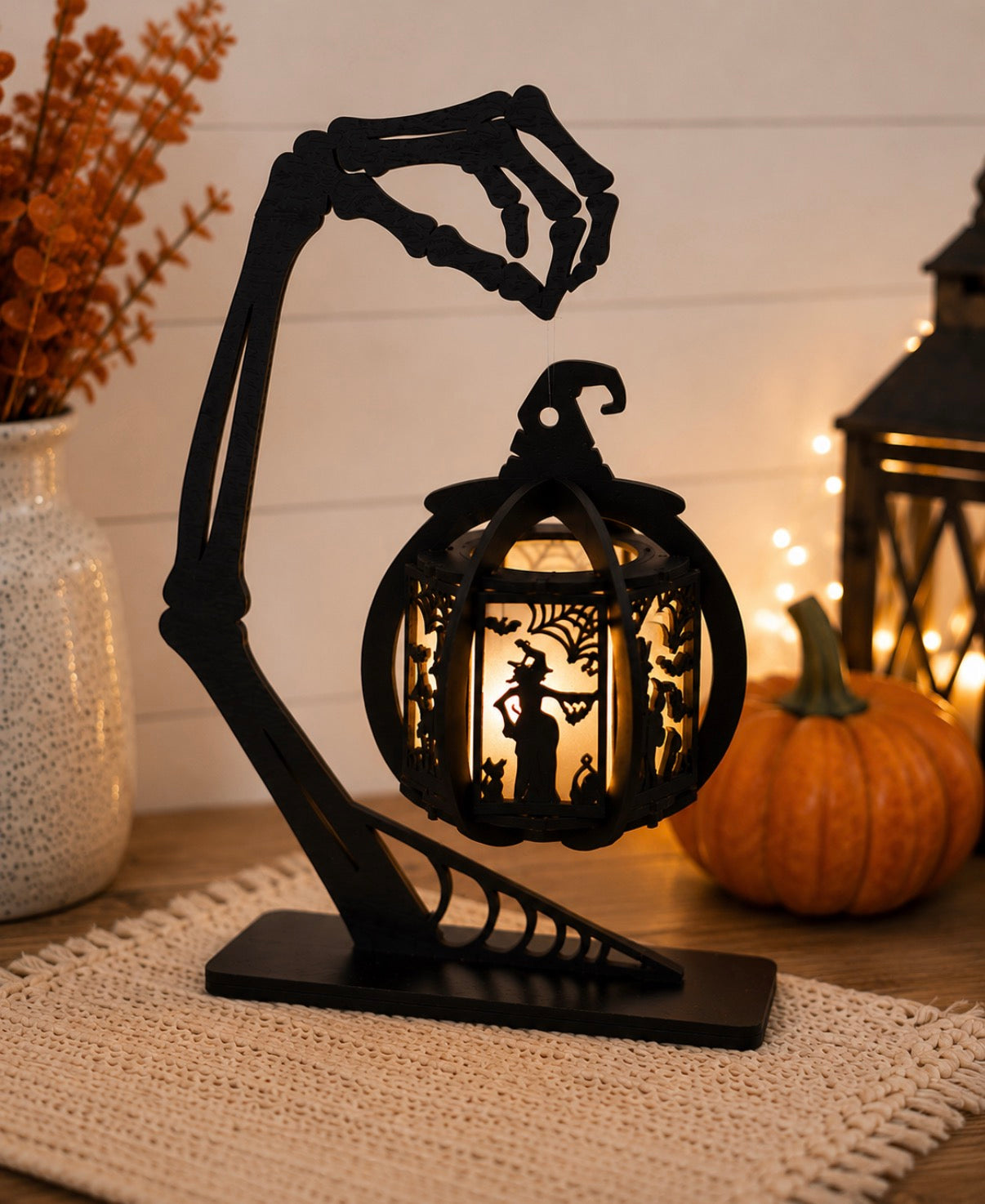 Light-Up Halloween Pumpkin Lantern | Handmade Wooden Halloween Décor