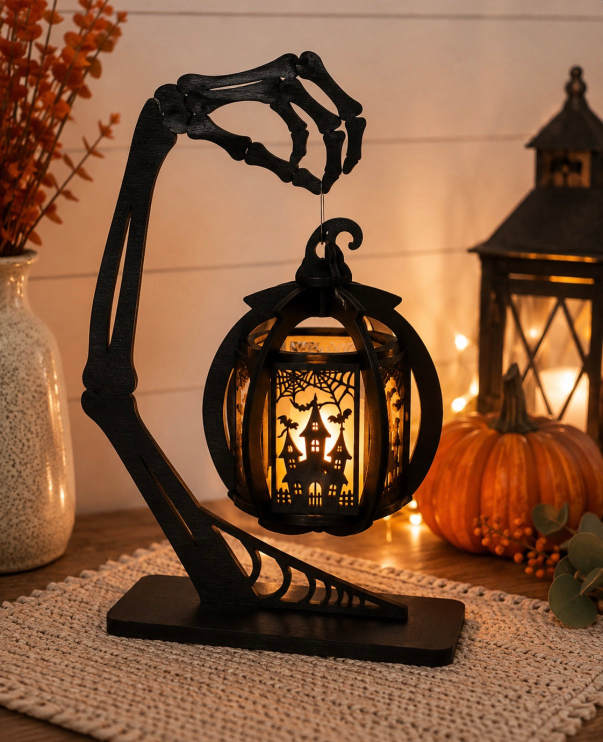 Light-Up Halloween Pumpkin Lantern | Handmade Wooden Halloween Décor