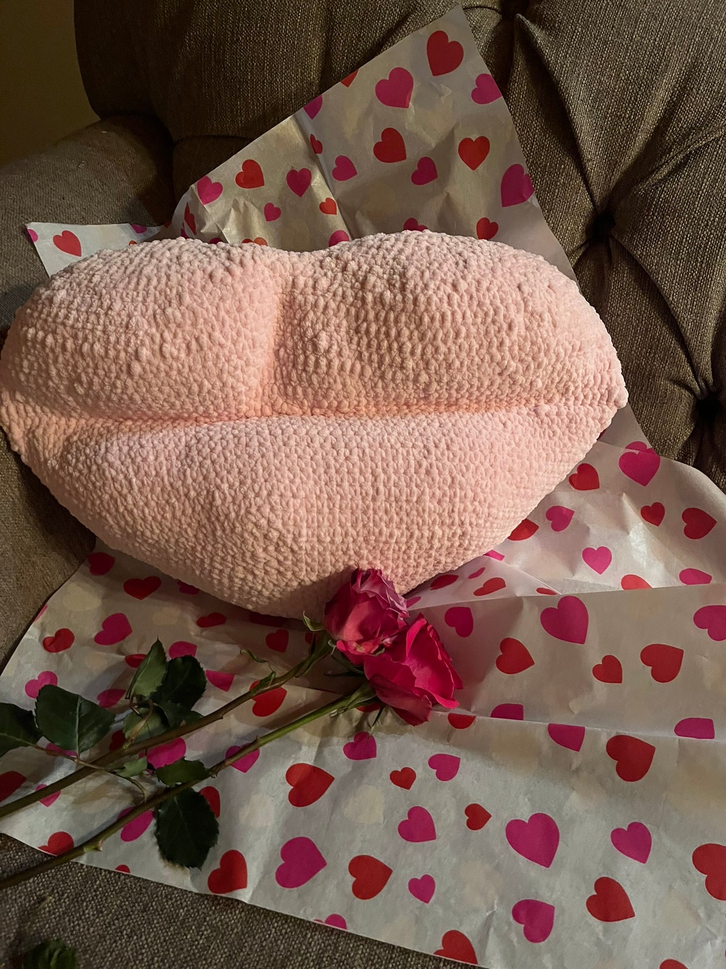 Lips Crocheted Pillow